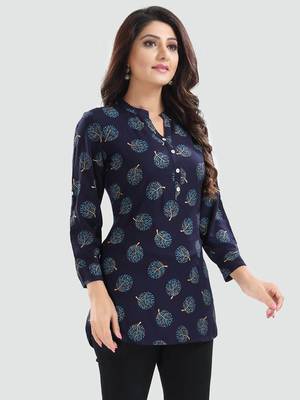 Blue printed rayon short-kurtis 2