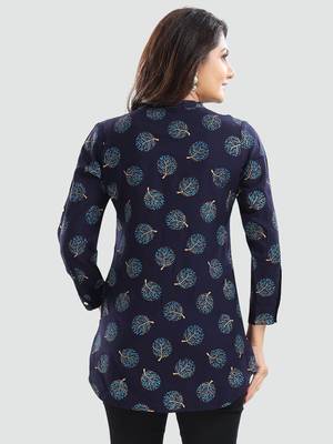 Blue printed rayon short-kurtis 3