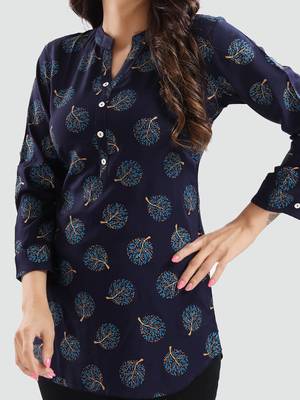 Blue printed rayon short-kurtis 4