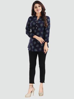 Blue printed rayon short-kurtis 5