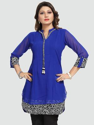 Blue plain georgette short-kurtis 1