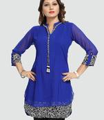 Blue plain georgette short-kurtis