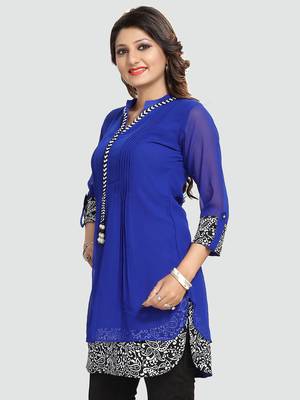 Blue plain georgette short-kurtis 2