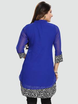 Blue plain georgette short-kurtis 3