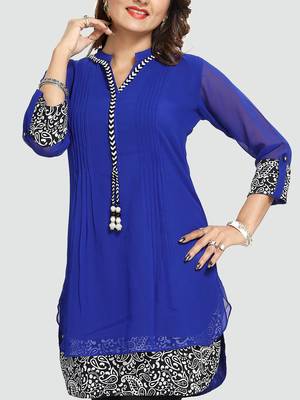 Blue plain georgette short-kurtis 4