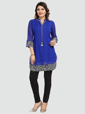 Blue plain georgette short-kurtis 5