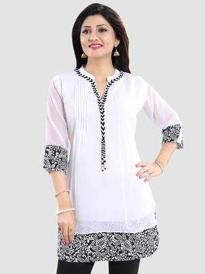 White plain georgette short-kurtis 1