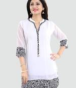 White plain georgette short-kurtis