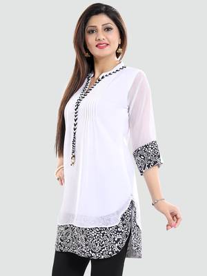 White plain georgette short-kurtis 2