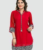 Red plain georgette short-kurtis
