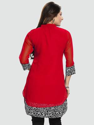 Red plain georgette short-kurtis 3