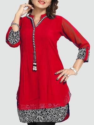 Red plain georgette short-kurtis 4