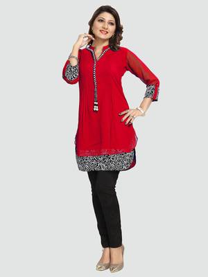 Red plain georgette short-kurtis 5