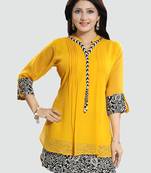 Yellow plain georgette short-kurtis