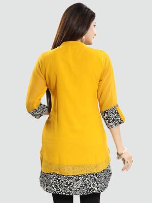 Yellow plain georgette short-kurtis 3