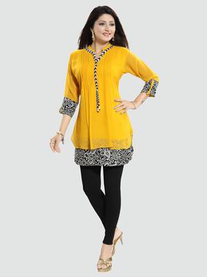 Yellow plain georgette short-kurtis 5