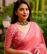 Pink Woven Chiffon Saree With Blouse