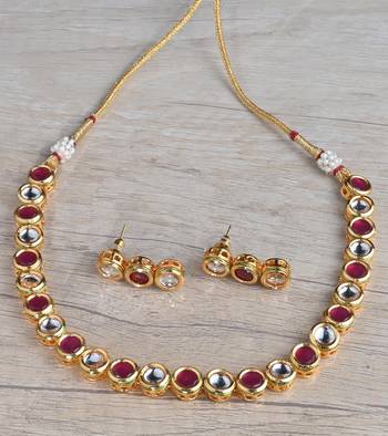 Kundan and Stone Embellished Necklace Set FNN299 1