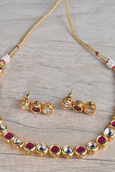 Kundan and Stone Embellished Necklace Set FNN299