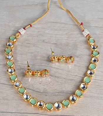 Kundan and Parrot Stone Embellished Necklace Set FNN301 1