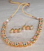 Kundan and Peach Stone Embellished Necklace Set FNN302