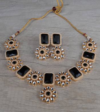 Kundan and Stone Embellished Designer Necklace Set FNN307 1