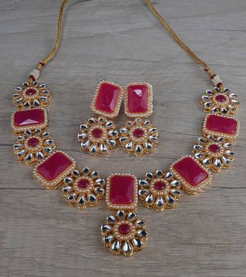 Kundan and Stone Embellished Designer Necklace Set FNN308 1