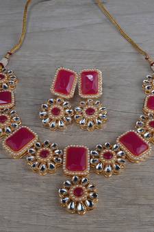 Kundan and Stone Embellished Designer Necklace Set FNN308