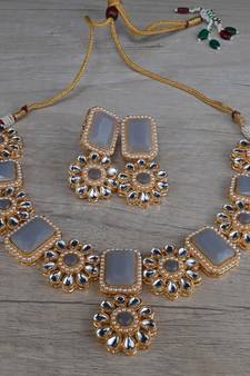 Kundan and Stone Embellished Designer Necklace Set FNN309