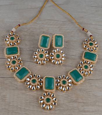 Kundan and Stone Embellished Designer Necklace Set FNN310 1
