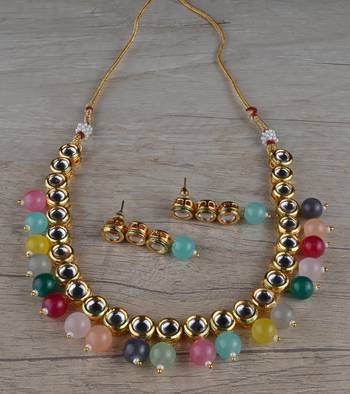 Kundan and Stone Embellished Necklace Set FNN315 1