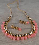 Kundan and Peach Stone Embellished Necklace Set FNN316