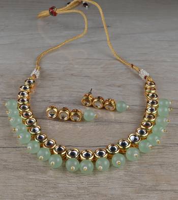 Kundan and Parrot Stone Embellished Necklace Set FNN317 1