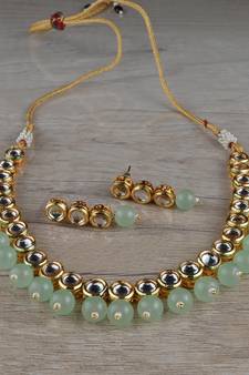 Kundan and Parrot Stone Embellished Necklace Set FNN317