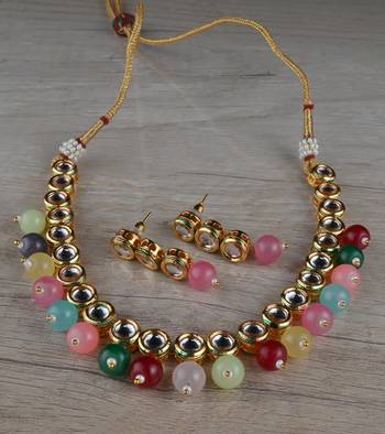 Kundan and Stone Embellished Necklace Set FNN320 1