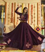 Purple Thread Embroidered Silk Traditional Navratri Dandiya Raas Garba Festival Semi Stitched Lehenga Choli