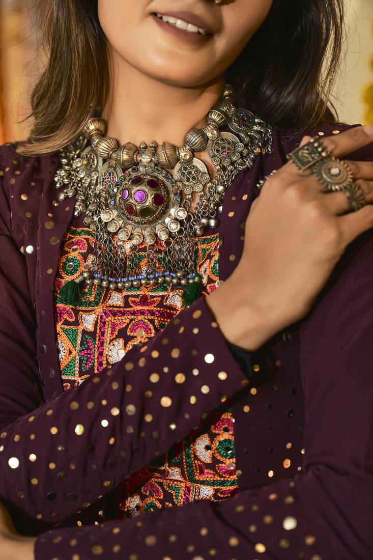 Purple Thread Embroidered Silk Traditional Navratri Dandiya Raas Garba Festival Semi Stitched Lehenga Choli