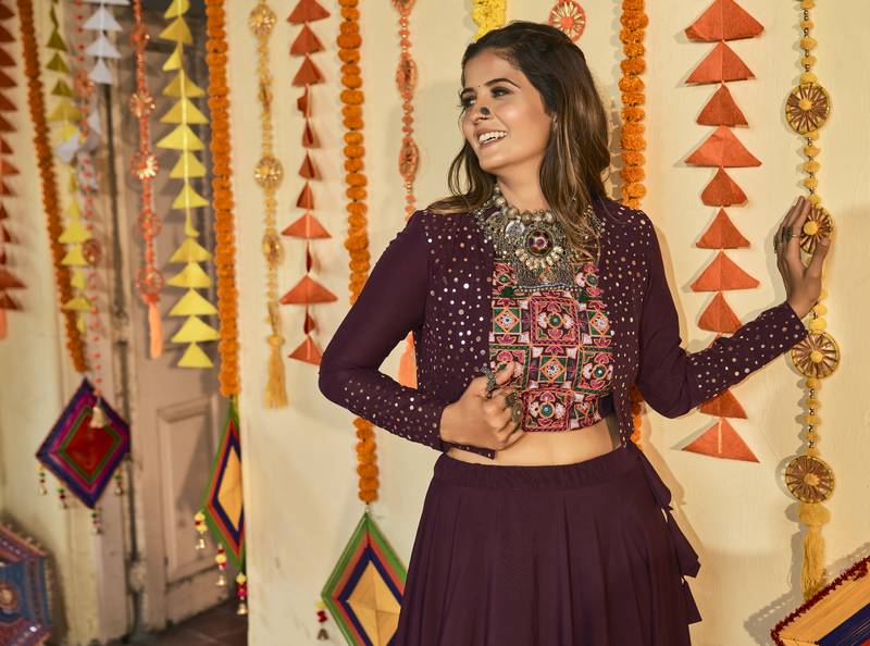 Purple Thread Embroidered Silk Traditional Navratri Dandiya Raas Garba Festival Semi Stitched Lehenga Choli