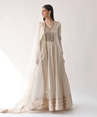 Ivory Hand Embroidered Kalidar Anarkali Set 1