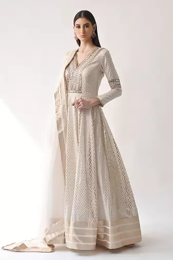 Ivory Hand Embroidered Kalidar Anarkali Set