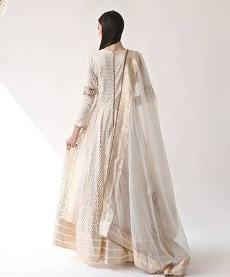 Ivory Hand Embroidered Kalidar Anarkali Set 8