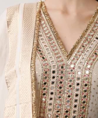 Ivory Hand Embroidered Kalidar Anarkali Set 9