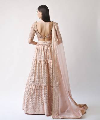 Peach Hand Embroidered Lehenga Set 5