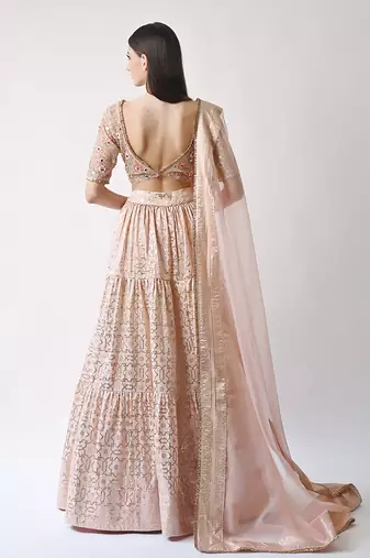 Peach Hand Embroidered Lehenga Set