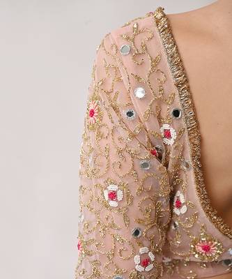 Peach Hand Embroidered Lehenga Set 6