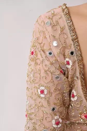 Peach Hand Embroidered Lehenga Set