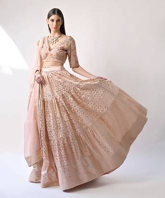 Peach Hand Embroidered Lehenga Set 7