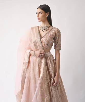 Peach Hand Embroidered Lehenga Set 8