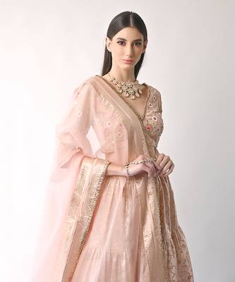 Peach Hand Embroidered Lehenga Set 9