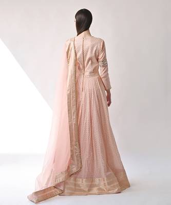 Peach Hand Embroidered Kalidar Anarkali Set 5